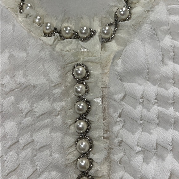 Alice + Olivia White Blouse with Pearl and Silver Accents - Picture 3 of 5
